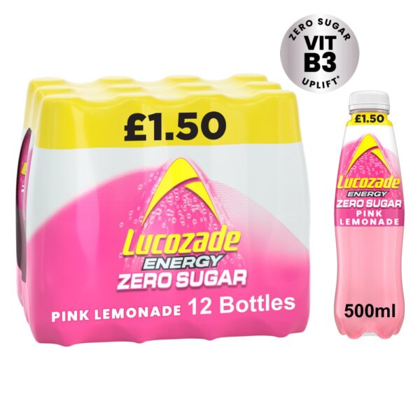 Lucozade Zero Sugar Drink Pink Lemonade 500ml