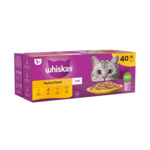 Whiskas 1+ Poultry Feasts Adult Wet Cat Food Pouches in Jelly 40 x 85g