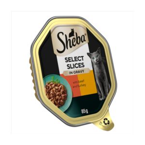 Sheba Select Slices Adult Cat Food Tray with Beef & Turkey in Gravy 85g