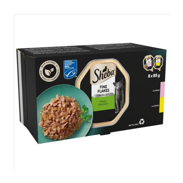 Sheba Fine Flakes Adult Wet Cat Food Tray Mixed Selection in Jelly 8 x 85g