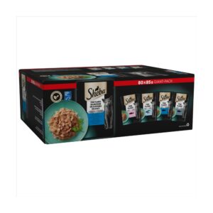 Sheba Fine Flakes Adult Cat Food Pouch Fish Selection in Jelly 80 x 85g