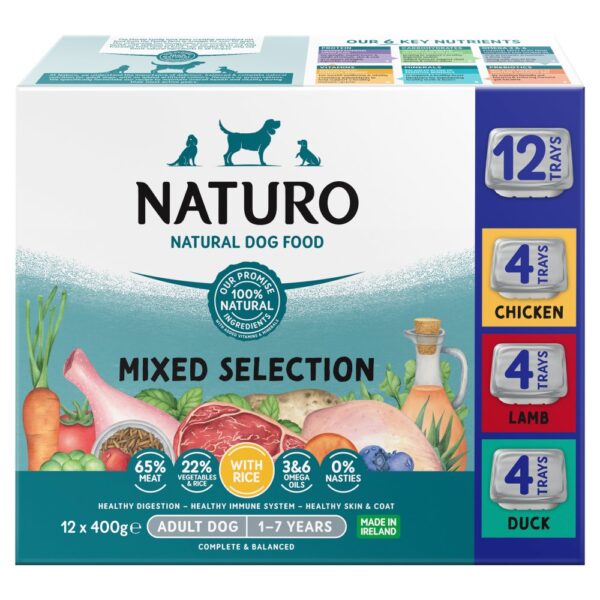 Naturo Natural Dog Food Mixed Selection Adult Dog 1 to 7 Years 12 x 400g