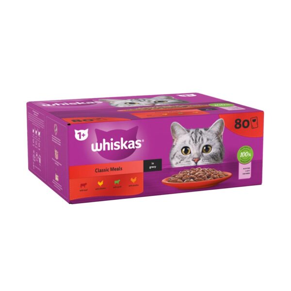 Whiskas 1+ Classic Meals Adult Wet Cat Food Pouches in Gravy 80 x 85g