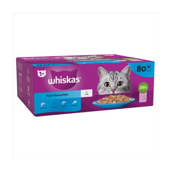 Whiskas 1+ Fish Favourites Adult Wet Cat Food Pouches in Jelly 80 x 85g