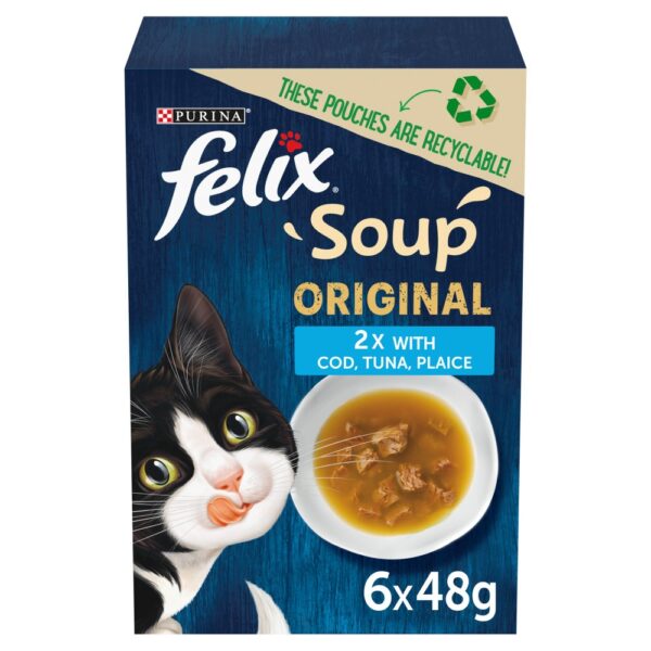 FELIX Soup Fish Selection Plaice, Tuna and Cod Wet Cat Food 6x48g