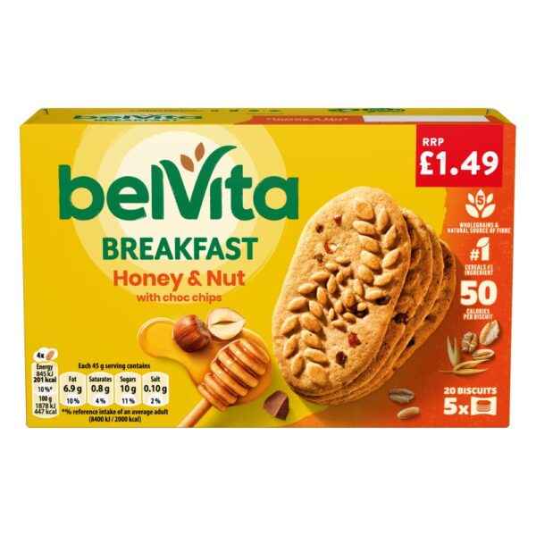 Belvita Breakfast Biscuits Honey & Nut with Choc Chips 5 Pack £1.49 PMP 225g