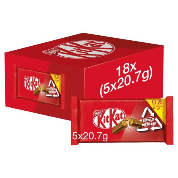 Kit Kat 2 Finger Milk Chocolate Biscuit Bar Multipack 5 Pack PMP £1.25