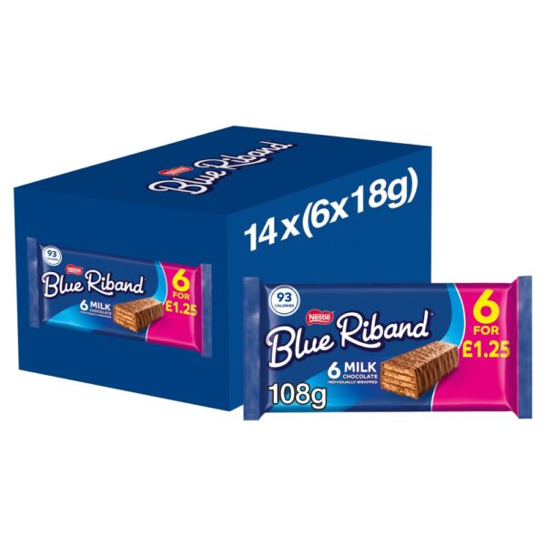 Blue Riband Milk Chocolate Wafer Biscuit Bar 6 Pack Multipack 108g PMP £1.25