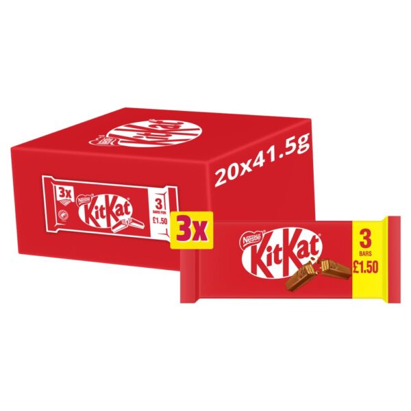 KitKat 4 Finger Milk Chocolate Biscuit Bar 3 Pack Multipack 124.5g PMP £1.50